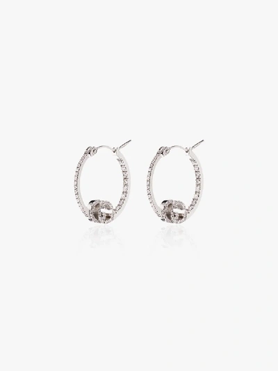 Gucci 18k White Gold Running Diamond Hoop Earrings In Silver