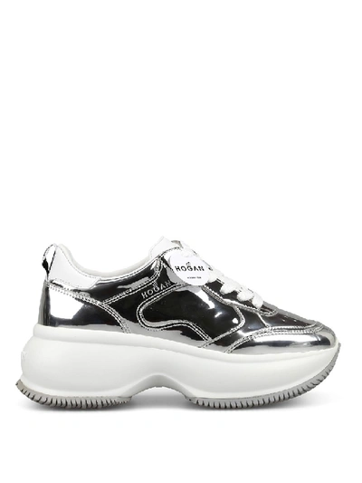 Hogan Maxi 1 Active Metallic Leather Trainers In Silver
