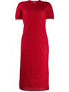 FENDI RED WOMEN'S MONOGRAM DEVORE T-SHIRT DRESS,FZD772 A8KK PF19