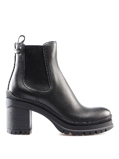 Prada Leather Ankle Boots With Lug Sole In Black