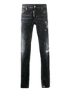 DSQUARED2 SLIM LOGO DETAILED RIPPED COTTON JEANS,d2cc852a-319d-524b-077d-00786785aaaa