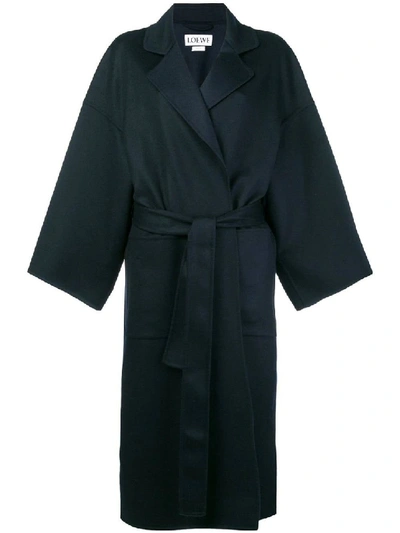 Loewe Blue Women's Navy Belted Oversized Coat In Black
