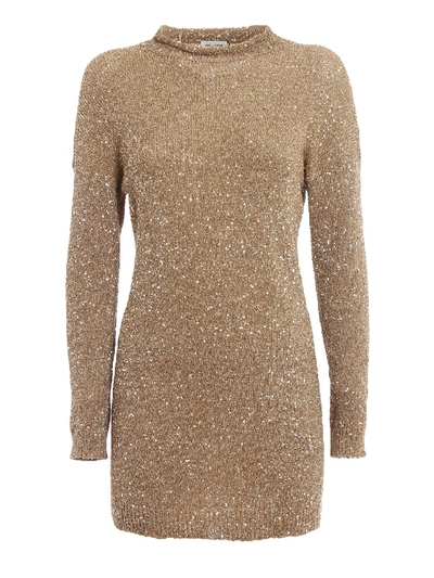 Saint Laurent Sequin Embellished Sweater Style Dress In Neutrals