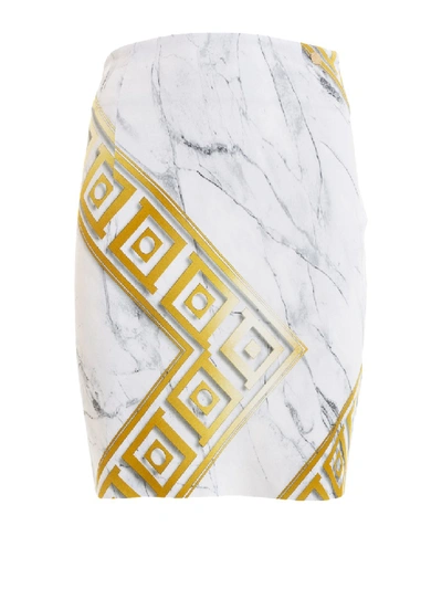 Versace Greca Key Print Marble Effect Pencil Skirt In White