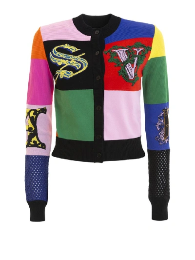 Versace Multicolour Viscose Blend Cardigan In Black