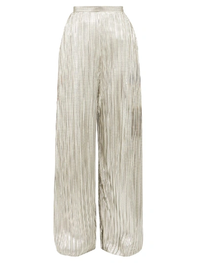 Rodarte Wide-leg Pleated Metallic Trousers In White