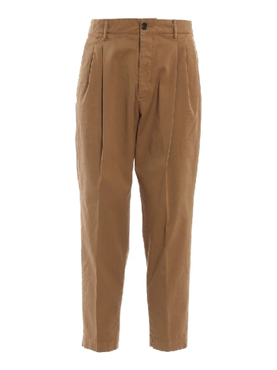 Dsquared2 Cotton Drill Pleated Front Trousers In Brown