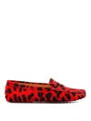 TOD'S GOMMINO PRINTED CALF-HAIR RED LOAFERS,de59ecf7-0b04-7ceb-7281-ebb29efd7adf