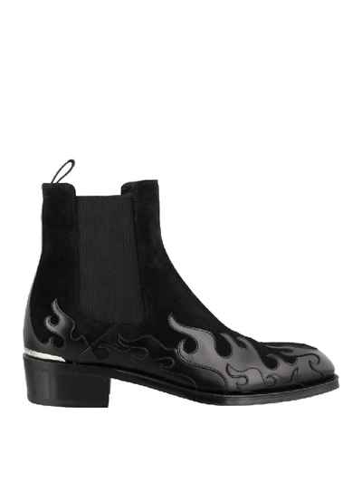 Alexander Mcqueen Flame Leather And Suede Booties In Black