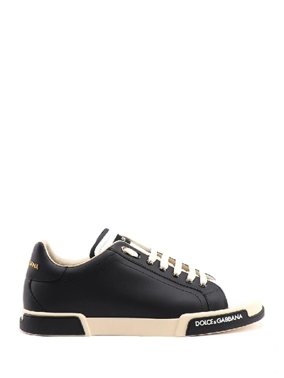 Dolce & Gabbana Calfskin Nappa Portofino Sneakers In Black