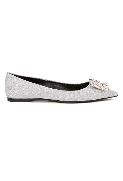 Roger Vivier Flats 'flower Strass' With Decorated Buckle Silver In White