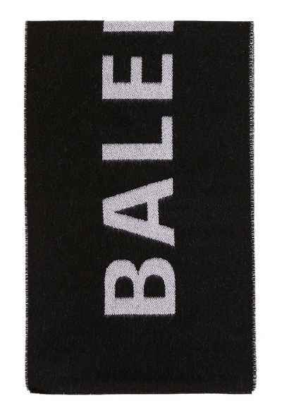 Balenciaga Wool Scarf With Logo Black/white