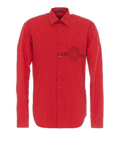 Versace Medusa Detailed Chest Pocket Shirt In Red