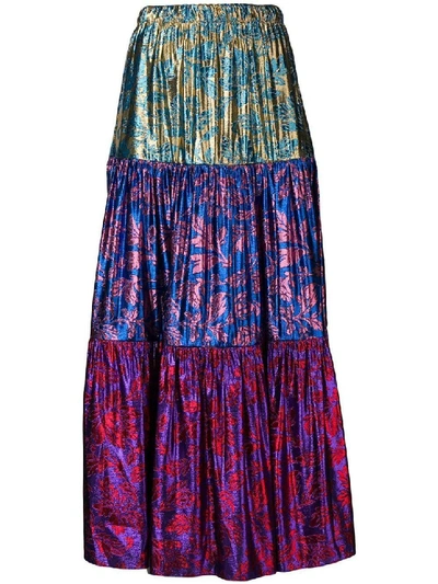 Gucci Metallic Tiered Maxi Skirt In Multicolor