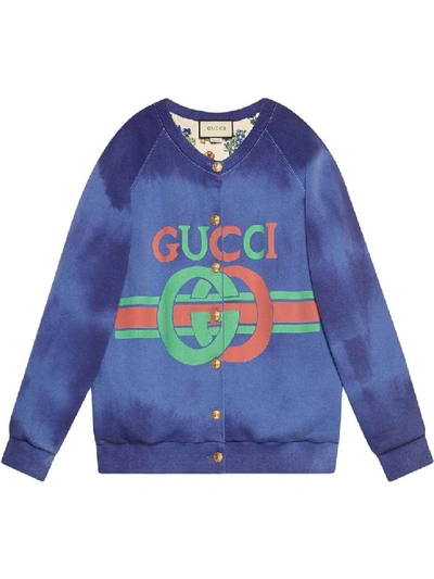 Gucci Logo Cotton Jacket In Blue