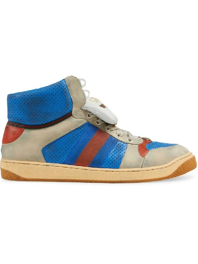 Gucci Kids' Men's Screener Leather High-top Sneaker In Blue