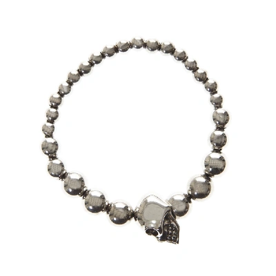 Alexander Mcqueen Metal Silver Pearl Skull Bracelet In Not Applicable