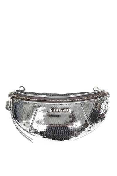 Miu Miu Silver Color Sequined Belt Bag In Grey