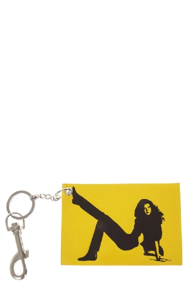 Calvin Klein Jeans Est.1978 Yellow & Black Leather Key Holder In Gold