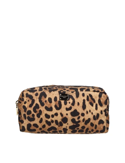 Dolce & Gabbana Necessaire In Nylon With Maculated Printing In Brown