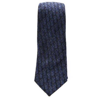Dior Blue Silk Logoed Tie In Black