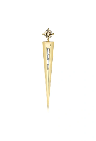 Ark Single Dagger Champagne Diamond And White Baguette Earring