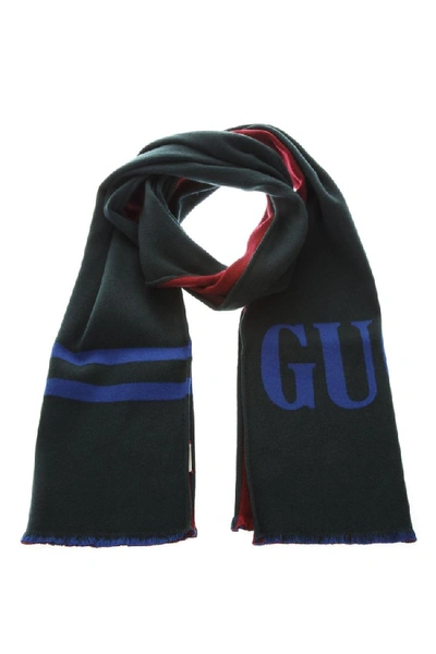 Gucci Two Colors Wool Scarf With Logo Fw 2018 In Black