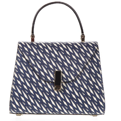 Valextra Blue And Ivory Iside Graphic Leather Printed Bag In Grey