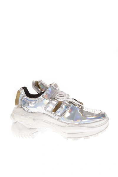 Maison Margiela Mirror Effect Silver Leather Sneakers In White
