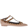 VALENTINO GARAVANI ROCKSTUD NUDE & CAMEL LEATHER BALLERINA SLIPPER,b529e99a-2a6a-c99c-c4ff-d92594ceb2b0