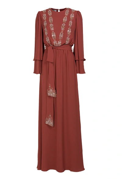 Amal Al Raisi Embroidered Two Tiered Kaftan In Red