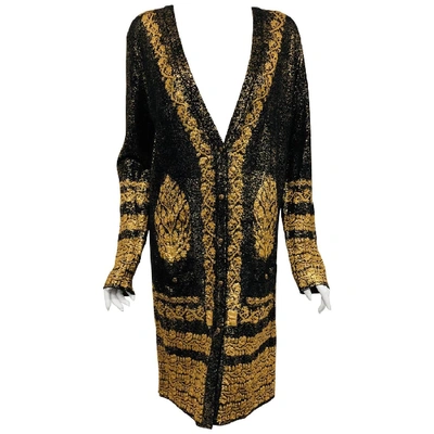 Pre-owned Chanel Black & Gold Tone Cotton Knit Jacquard Print Long Sleeve  Dress | ModeSens