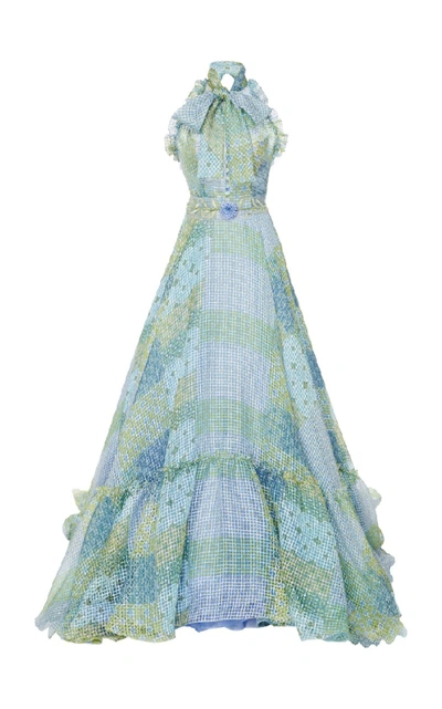 Luisa Beccaria Multicolor Patchwork Print Gown In Blue