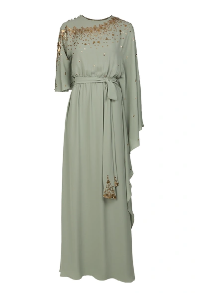 Amal Al Raisi Asymmetrical Sleeved Kaftan In Grey