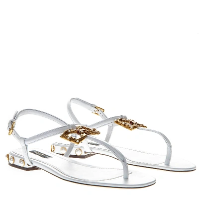 Dolce & Gabbana White Dg Amore Thong Sandals In Leather