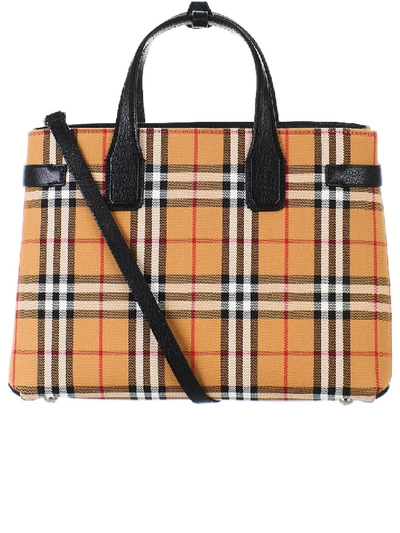 Burberry Medium Banner In Vintage Check And Leather Bag In Brown