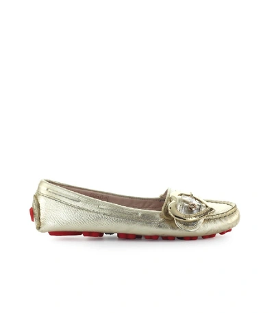 Love Moschino Platinum Leather Moccasin In Grey