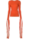 JW ANDERSON J.W. ANDERSON - ORANGE WOMEN'S TIE CUFF RIB T-SHIRT,JE43WS18 703/430