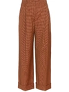 FENDI BROWN WOMEN'S MICRO-HOUNDSTOOTH CROPPED TROUSERS,FR6217 A8E2 PF19