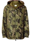 BURBERRY GREEN MEN'S MONOGRAM PRINT NYLON HOODED JACKET,8016304