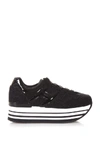 Hogan Maxi H222 Black Glitter Fabric Sneakers In Black
