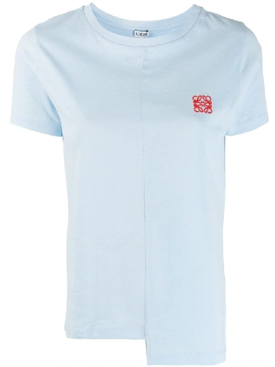 Loewe Blue Women's Asymmetric Hemline Embroidered Logo T-shirt