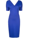 HAIDER ACKERMANN BLUE WOMEN'S V-NECK FITTED DRESS,193-6217-235-046