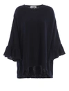 VALENTINO FRILL SLEEVE NAVY CASHMERE SWEATER,fbc48ba8-5763-2489-8490-97d684f828af