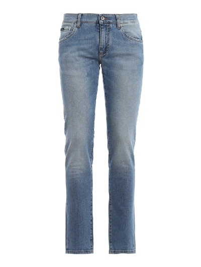 Dolce & Gabbana Logo Plaque Light Skinny Jeans In Blue