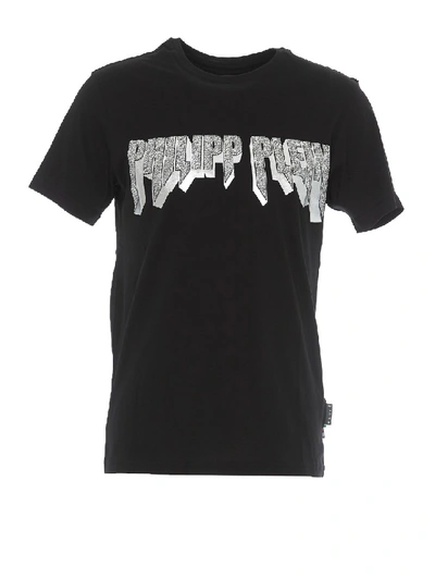 Philipp Plein Embellished Rock Pp Black And Silver T-shirt