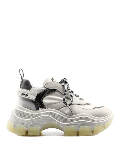 Prada Leather And Fabric Sneakers With Maxi Sole In White