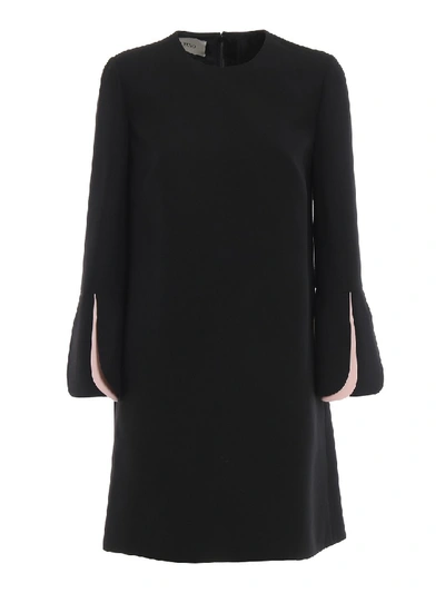 Valentino Crepe Couture Black Dress With Two-tone Cuffs