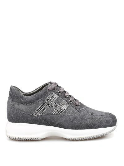 Hogan Interactive Trainers In Lurex Suede With H Strass In Grey