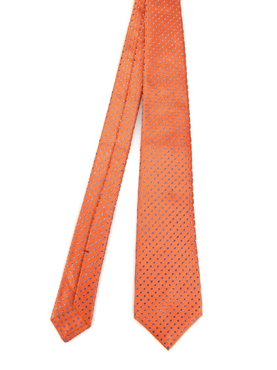 Kiton Polka-dot Orange Silk Tie In Red